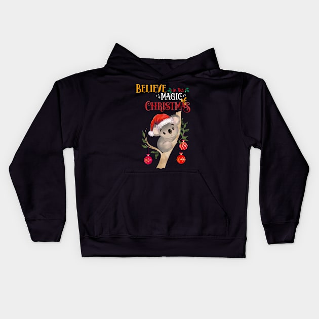 This cute Koala Christmas believe in the magic of christmas, australian Christmas lovers Kids Hoodie by Collagedream
